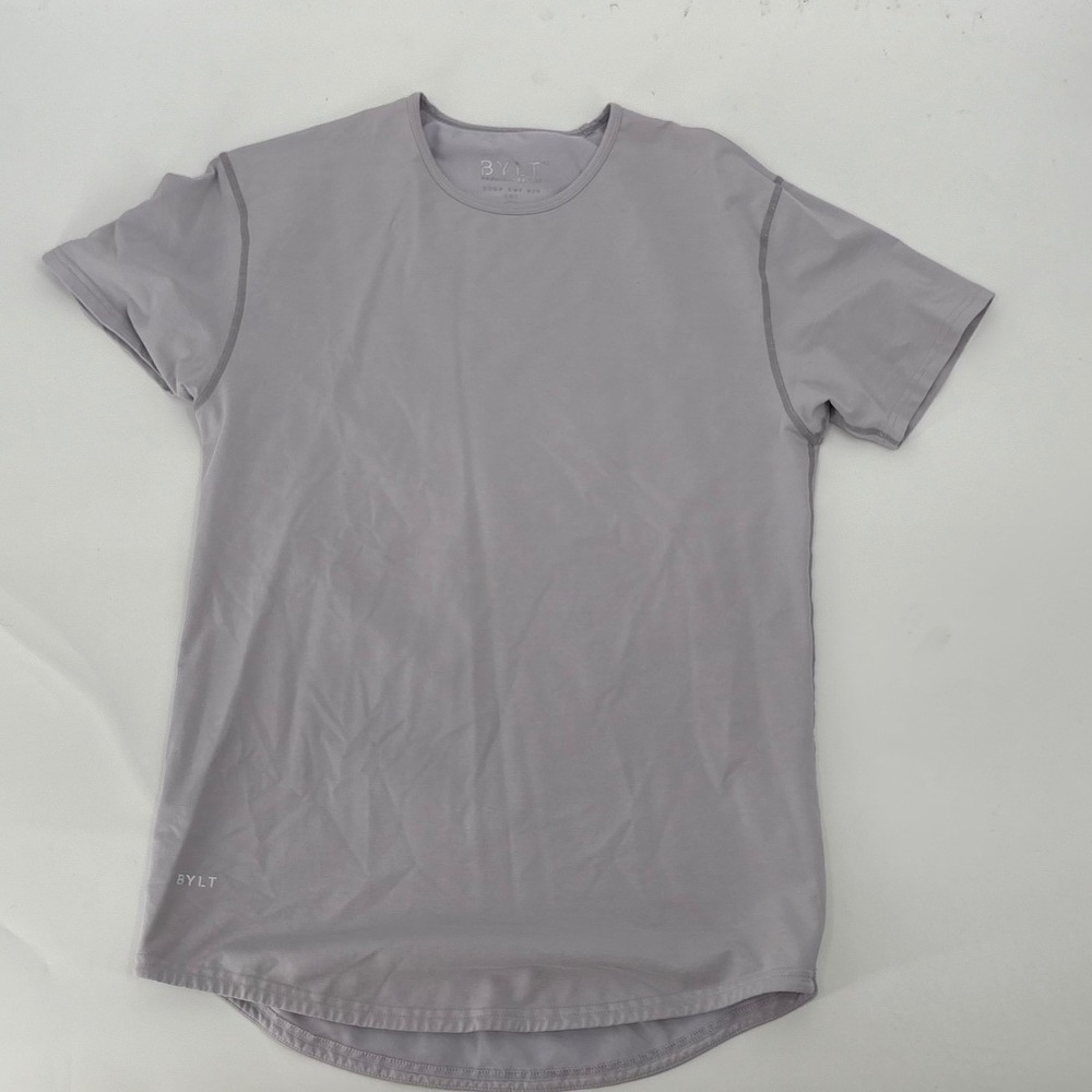 BYLT Premium Basics Drop Cut SS Lux T-Shirt Mens Medium Lavender Grey Curved Hem